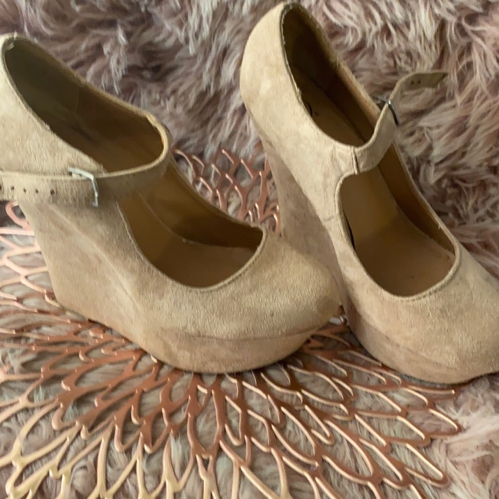 Tan suede wedges